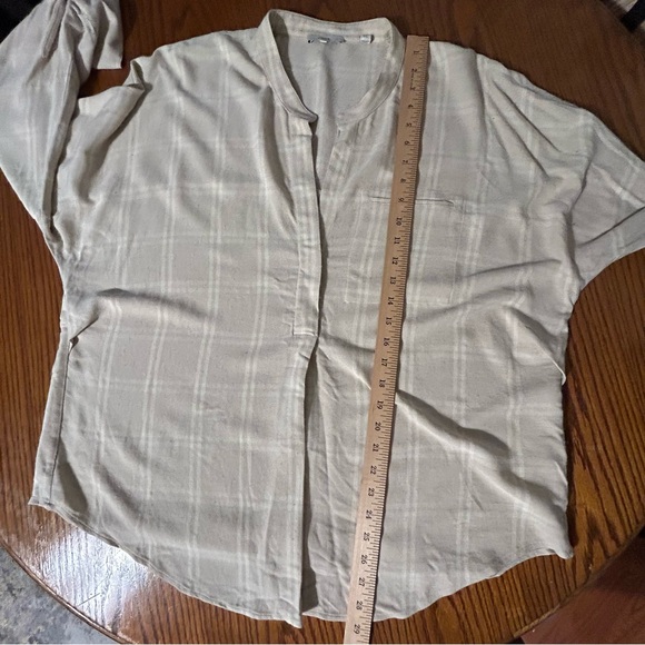Vince Top Womens XL Tunic Blouse Classic Minimalist Basic Shadow Plaid Popover - Picture 11 of 11